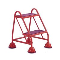 Mobile platform steps with cup feet and no handrail<bold> </bold> in red