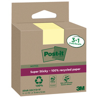 Blocco foglietti Post it® SuperSticky Green - 654R-SSCY3+1 - 76 x 76 mm - carta riciclata - giallo Canary - 70 fogli - Post it® - conf. 4 blocchi