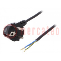 Cable; 3x0.75mm2; CEE 7/7 (E/F) plug angled,wires,SCHUKO plug