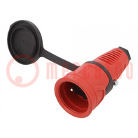 Connector: AC supply; female; socket; 2P+PE; 250VAC; 16A; for cable
