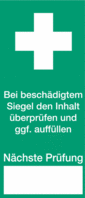 Prüfsiegel - Erste Hilfe, Grün/Weiß, 7 x 3 cm, Vinylfolie, Selbstklebend