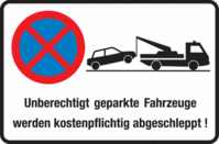 Parkplatzschild - Haltverbot / Abschleppsymbol, Rot/Blau, 15 x 25 cm, Folie