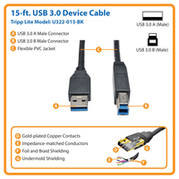 Tripp Lite U322-015-BK USB 3.2 Gen 1 SuperSpeed-Gerätekabel (A-zu-B Stecker/Stecker) Schwarz, 4,57 m