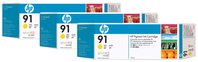 HP 91 3-pack 775-ml Yellow DesignJet Pigment Ink Cartridges inktcartridge 1 stuk(s) Origineel Geel