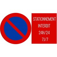 Stationnement interdit 24h/24 - 7j//7 - autocollant - 295 mm x 170 mm