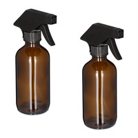 Relaxdays Sprühflasche Glas, 2er Set, 230 ml, Nebel & Strahl, Spritzflasche für Haarpflege, Reinigung & Pflanzen, braun