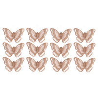Butterfly: 10cm: on Clip: Rose Gold Glitter: 12 Pieces