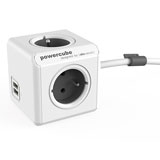 Allocacoc PowerCube Extended, power distribution unit with USB ports, 3 sockets type E, 1.5m, white/grey
