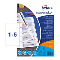 Avery Indexmaker Divider 5 Part A4 Unpunched 190gsm Card White with White Mylar Tabs 01814061