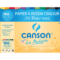 CANSON Pochette de 12 feuilles papier dessin MI-TEINTES 160g 24x32cm assortis vifs Ref-317103