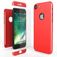 NALIA Custodia Integrale compatibile con iPhone 7, Cover Protettiva Fronte e Retro & Vetro Temperato, Case Rigida Protezione Telefono Cellulare Bumper Sottile Rosso