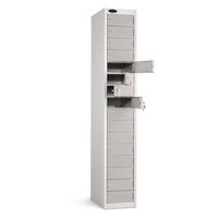 Probe personal effects locker with 16 silver doors