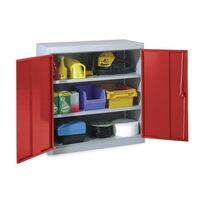 Tool cupboards, double carmine red doors and 2 shelves
