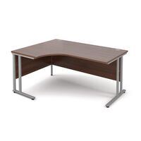 Traditional ergonomic desks - delivered and installed - silver frame, walnut top, left hand, 1600mm