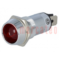 Ellenőrző lámpa: LED; homorú; piros; 12VDC; Ø14,2mm; IP40; réz