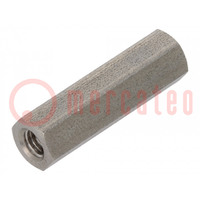 Screwed spacer sleeve; 25mm; Int.thread: M4; hexagonal