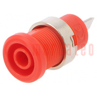 Socket; 4mm banana; 36A; red; nickel plated; on panel,screw