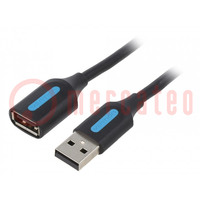 Kábel; USB 2.0; USB A aljzat,USB A dugó; nikkelezett; 5m; fekete