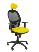 Silla Operativa de oficina Jorquera malla negra asiento similpiel amarillo con cabecero fijo