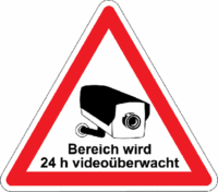 Videokennzeichnung - Bereich wird 24 h videoüberwacht, Rot/Weiß, 20 cm