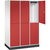 Armario guardarropa de acero de dos pisos INTRO, A x P 1220 x 600 mm, 6 compartimentos, cuerpo blanco puro, puertas en rojo vivo.