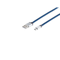 USB Ladekabel, USB-A-Stecker auf USB Typ C Stecker, Nylon, blau, 0,9m