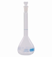 500ml Volumetric Flasks Volac FORTUNA® boro 3.3 class A with glass stoppers blue graduation