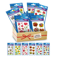 Sortiment Sticker, Display mit 6 Designs à 10 Pack im Display, Rose, Veilchen, Sonnenblume, bunt