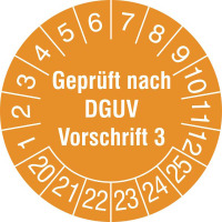 Prüfplakette Schutz., Geprüft nach DGUV Vor. 3, Durchm.: 3 cm, 15 Stk/Bogen Version: 25-30 - Geprüft nach DGUV Vorschrift 3, 25-30