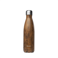 Qwetch Wood Isolierte Stahlflasche 500ml, braun, Holz