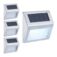 Relaxdays Solarlampen für Wand, 5er Set, Hauseingang & Garten, LED Außenleuchte, IP44, Edelstahl, weißes Licht, silber