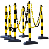 Plastic Chain Post Set - Triangular Base - 6 Posts, 10m Chain, 10 Hooks and 10 Links - (175.13.735) Black and Yellow Chain Posts