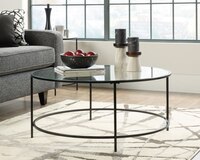 Hampstead Park Circular Coffee Table with Glass Top and Black Metal Frame - 5414970 -
