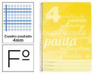 Cuaderno espiral liderpapel folio tapa plastico 80h 80 gr cuadro pautado 4mm con margen colores amarillo