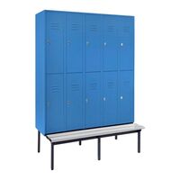 Half-height cloakroom locker with bench base frame