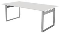 Schreibtisch, BxTxH 2000x1000x680-820 mm, Kufen-Gestell alusilber, Schwebeplatte