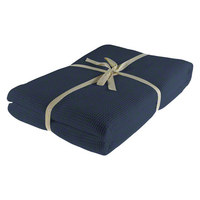 Pique-Decke mit Zierstich-Einfassung, Waffelpique, Bettüberwurf, Tagesdecke, Marine