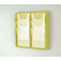 Wall mounted coloured leaflet dispensers - 6 x A4 pockets, lime