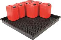 Drum storage drip trays with sump grid