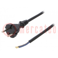 Cable; 2x1mm2; CEE 7/17 (C) plug,wires; rubber; 2m; black; 16A