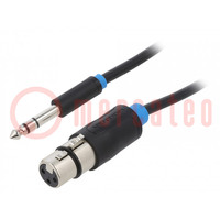 Cable; Jack 6,3mm plug,XLR female 3pin; 15m; black; Øcable: 6mm
