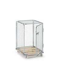 Security roll container with wooden dolly