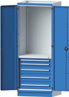 Modulschrank Modell 2410 B715xT720xH2200mm RAL 7035/5012 mit Türen 5 Schubladen