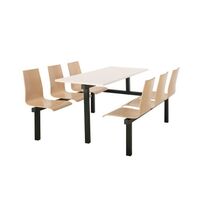 Beech seat fixed canteen table and chairs