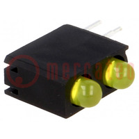 LED; in housing; yellow; 3mm; No.of diodes: 2; 40°; 12mcd; λd: 588nm