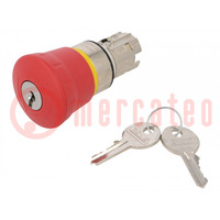 Kapcsoló: kulcsos vészleállító; 22mm; Stab.poz: 2; piros; IP67