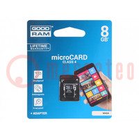 Speicherkarte; microSDHC; R: 15MB/s; W: 4MB/s; Class 4; 8GB; Adapter