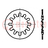 Washer; internally serrated; M2; D=4.5mm; h=0.3mm; spring steel