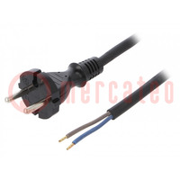 Kabel; 2x1,5mm2; CEE 7/17 (C) stekker,draden; rubber; 4,5m; zwart