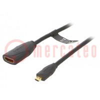 Kábel; HDMI 2.0; HDMI aljzat,micro HDMI dugó; PVC; 1m; fekete